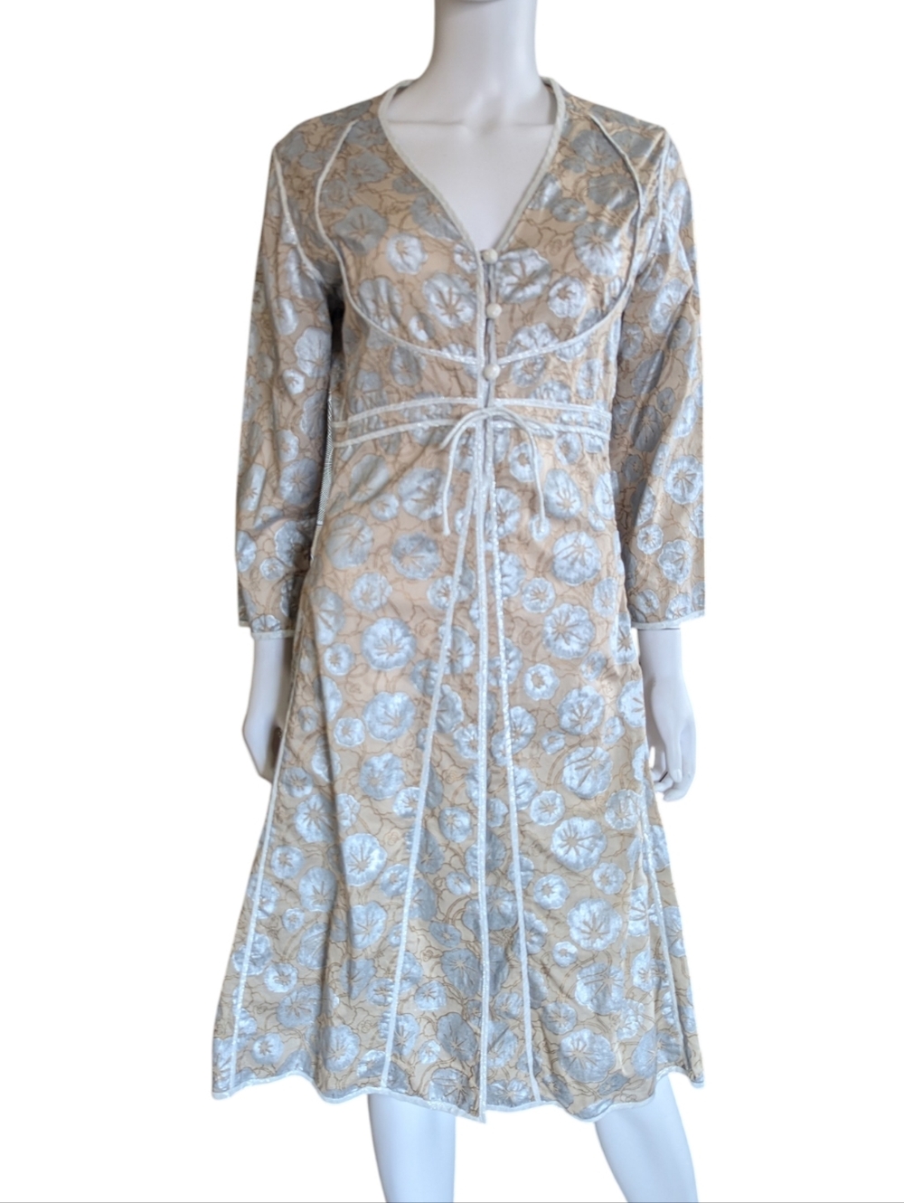 Ratan Floral Lace-Trim Beige & Light Blue Robe Dress - Picture 7 of 12
